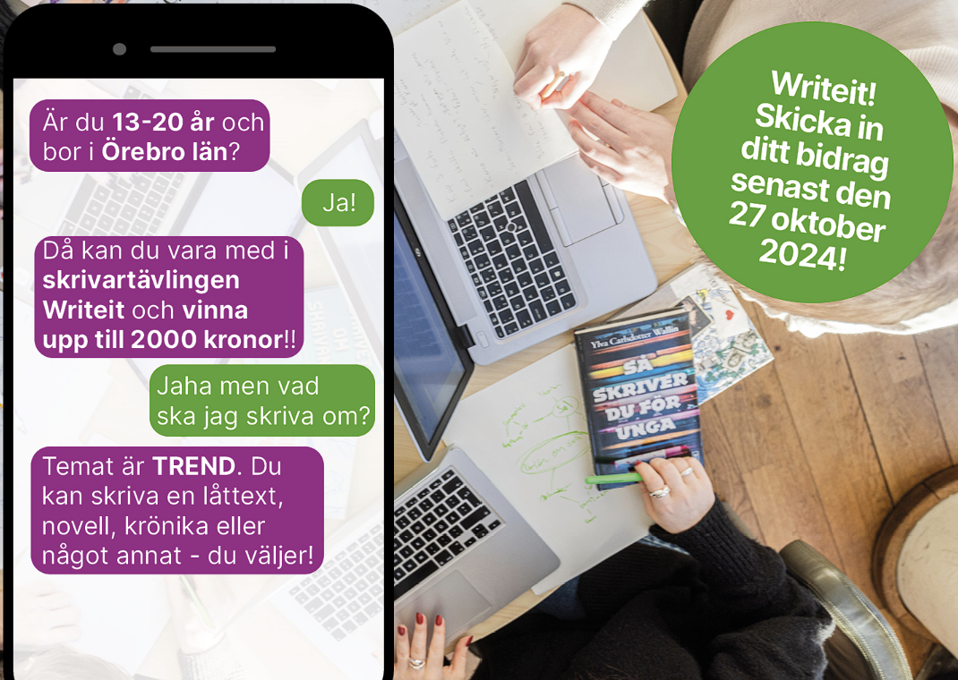 Mobilvy som visar chatt om vad skrivartävlingen handlar om.