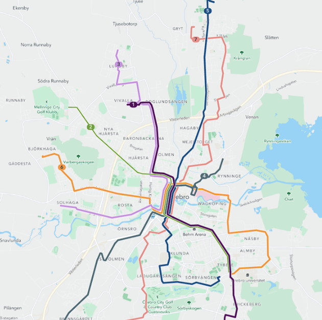 karta över busslinjenätet från 15 dec