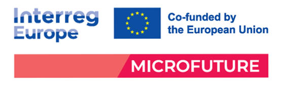 Microfutures projektlogga med EU-flagga, Interreg Europe